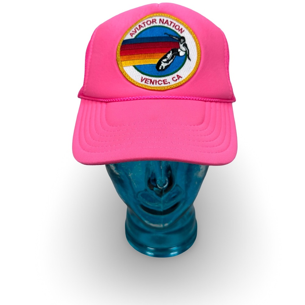 Aviator Nation Venice CA Surfer Neon Pink Foam Mesh Trucker Snapback Hat Cap